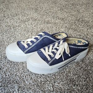 Vintage Keds Navy Canvas Slip-On Mule with Cream Interior